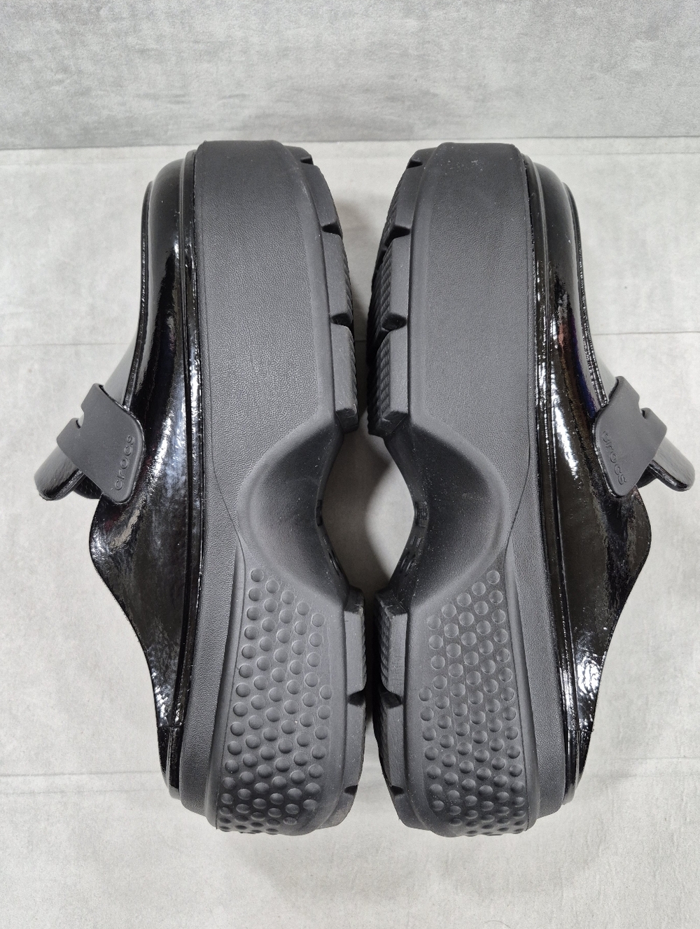 Crocs Stomp platform penny loafer mules women's 9 black super shiny chunky Y2K - Picture 9 of 14